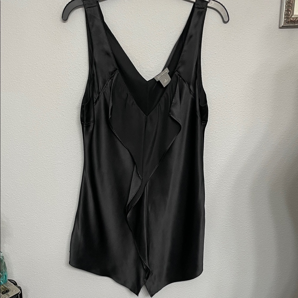 Ann Taylor Elegant Black Silk Ruffle Top